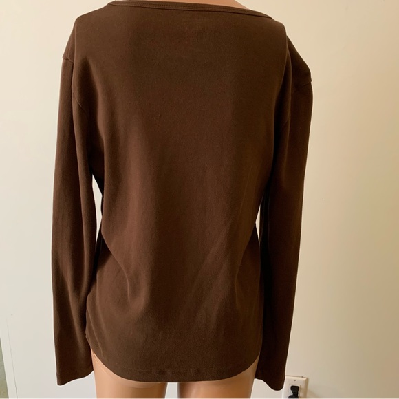 JONES NEW YORK SPORT. Brown knit pullover top. Long sleeves. Round neck. - Picture 4 of 8